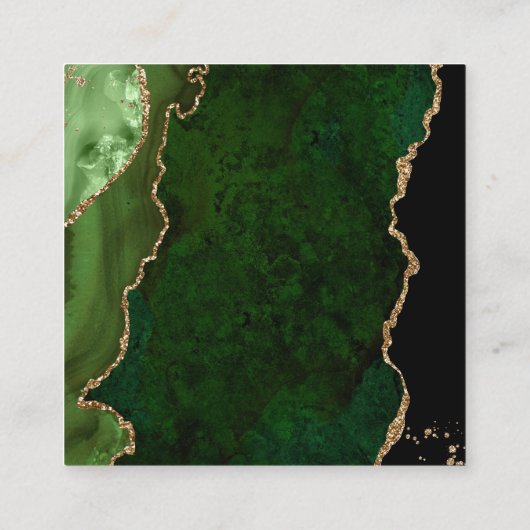 RSVPウェブサイトグリーンアゲート金ゴールド結婚グリッター スクエア名刺 (裏面)