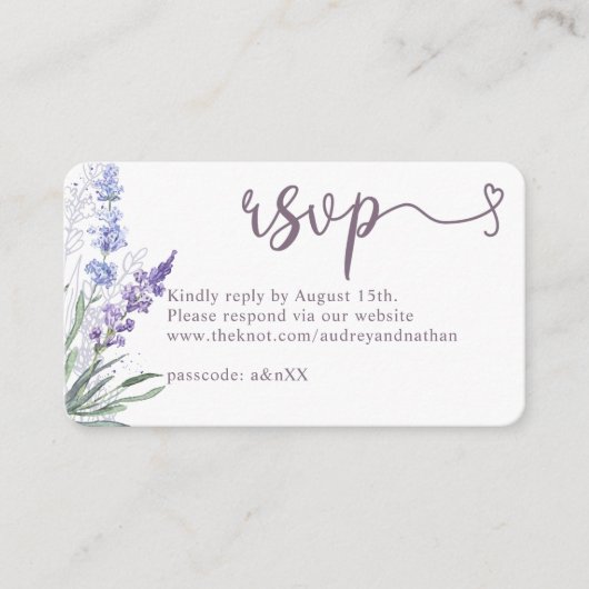 RSVPウェブサイ結婚トのラエレガントベンダーフローラ エンクロージャーカード (正面)