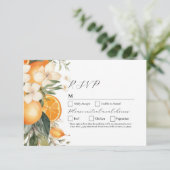 RSVPウエディングフラワーフルーツ花模様オレンジ 招待状 (スタンド正面)