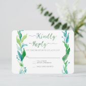 RSVPウォーターカラーローレルユーカリプトゥスリーフリースアート 出欠カード (スタンド正面)