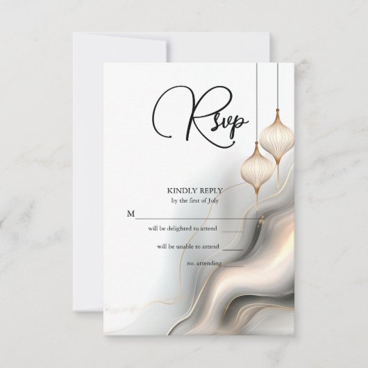 RSVPエキゾチック金ゴールドチャコールアラビアしゃれている語 出欠カード (正面)