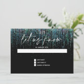 RSVPエディモダンギーティール(緑がかった色)グリッター招待状 招待状 (スタンド正面)