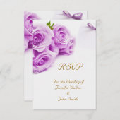 RSVPエレガントなウェディングホワイトパープルバラドーブベル 出欠カード (正面/裏面)