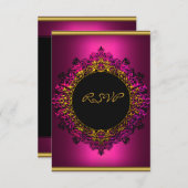 RSVPエレガントな誕生日パーティダークピンクブラック金ゴールド 出欠カード (正面/裏面)