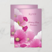 RSVPエレガントバースデーパーティーピンクホワイトポピー 出欠カード (正面/裏面)