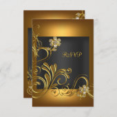 RSVPエレガントバースデーパーティーブラック金ゴールド花 出欠カード