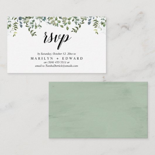 RSVPエレガントリマインダー素朴、緑の木 エンクロージャーカード (正面/裏面)
