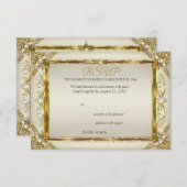 RSVPエレガント金ゴールドクリームパールダマスク誕生日 招待状 (正面/裏面)