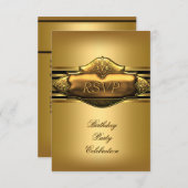 RSVPエレガント金ゴールド誕生日パーティメン 招待状 (正面/裏面)