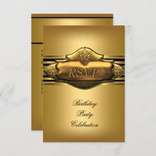 RSVPエレガント金ゴールド誕生日パーティメン 招待状 (正面/裏面)