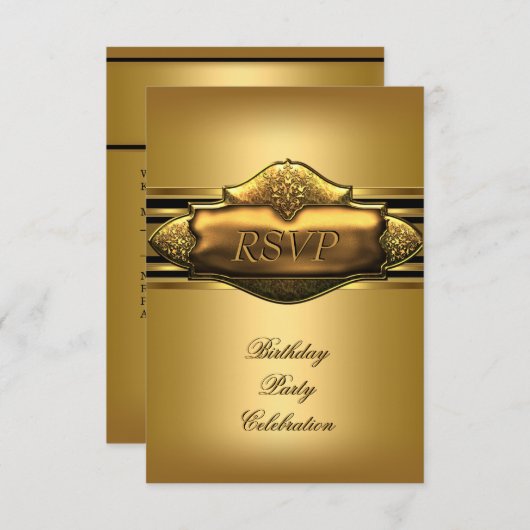 RSVPエレガント金ゴールド誕生日パーティメン 招待状 (正面/裏面)