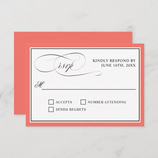 RSVPエレガント Coralが活躍するスクリプ縁どト 出欠カード (正面/裏面)