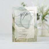 RSVPエレガント Marbled Greensと鮮やか Golds 出欠カード (スタンド正面)