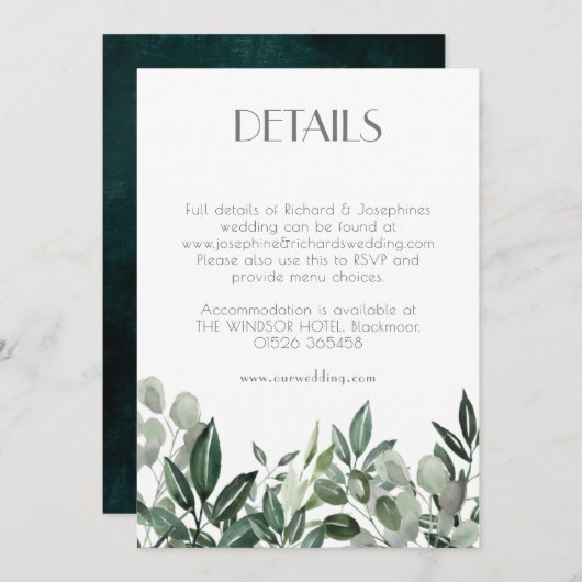RSVPエンクロージャカードの緑のリース 招待状 (正面/裏面)
