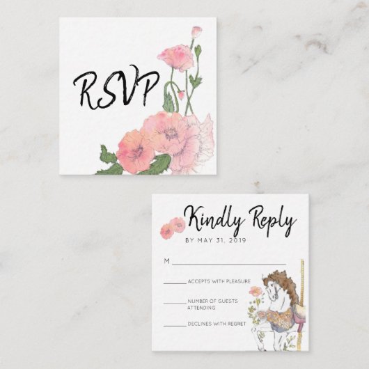 RSVPエンクロージャ – 手書きスクリプト/ピンクフローラ エンクロージャーカード (正面/裏面)