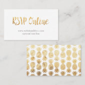 RSVPオンラインカードと金ゴールドパイナップル&スクリプト 名刺 (正面/裏面)