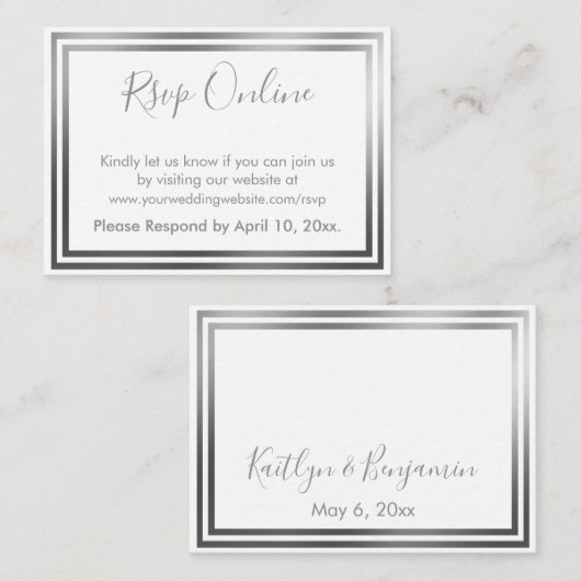 RSVPオンラインシンプルエレガントシルバーアンドホワイト エンクロージャーカード (正面/裏面)