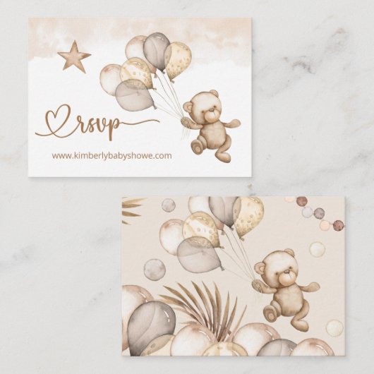 RSVPオンラインテディベアベビーベビーシャワー エンクロージャーカード (正面/裏面)