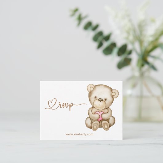 RSVPオンラインテディベアベビーベビーシャワー エンクロージャーカード (スタンド正面)