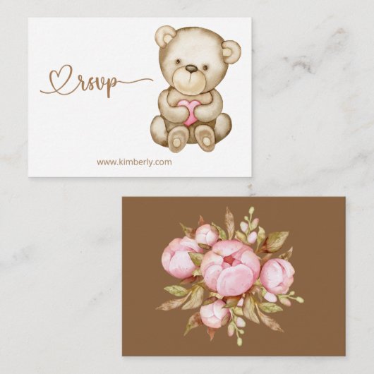 RSVPオンラインテディベアベビーベビーシャワー エンクロージャーカード (正面/裏面)