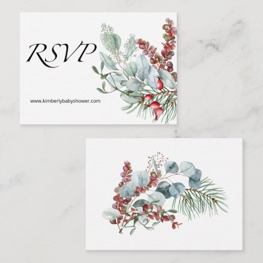 RSVPオンライン冬季赤ちゃんシャワー エンクロージャーカード (正面/裏面)