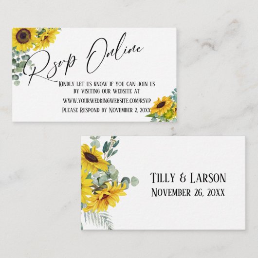 RSVPオンライン手書きヒマワリ&ユーカリ エンクロージャーカード (正面/裏面)