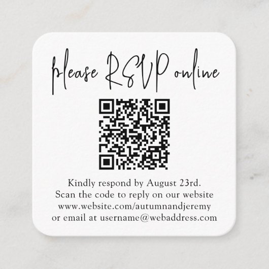 RSVPオンライン結婚QRコード&フォトスクエア エンクロージャーカード (正面)