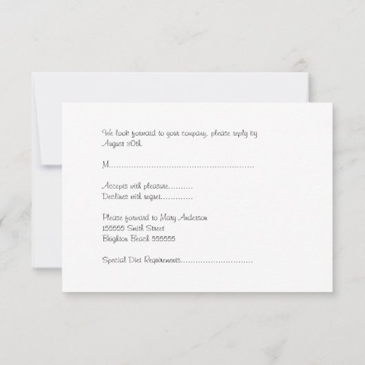 RSVPカードすべてのイベントのエレガントで黒く軽い銀 出欠カード (裏面)