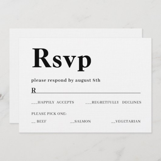 RSVPカードとはっきりした文字 招待状 (正面/裏面)