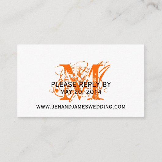 RSVPカードの結婚WebサイトOrange Chic Monogram エンクロージャーカード (正面)