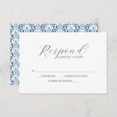RSVPカードの青いパターン 出欠カード (正面/裏面)