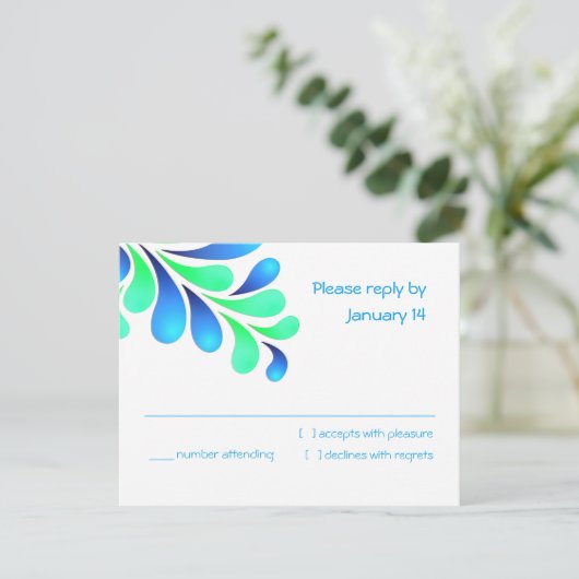 RSVPカードはっきりしたプルーム緑（任意の色） 出欠カード (スタンド正面)