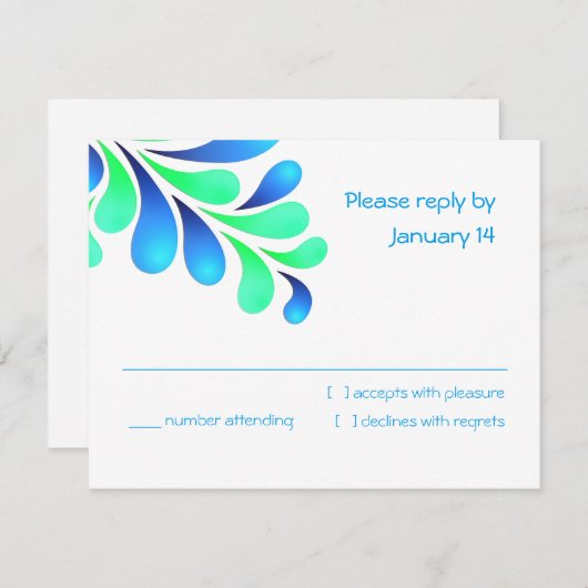 RSVPカードはっきりしたプルーム緑（任意の色） 出欠カード (正面/裏面)