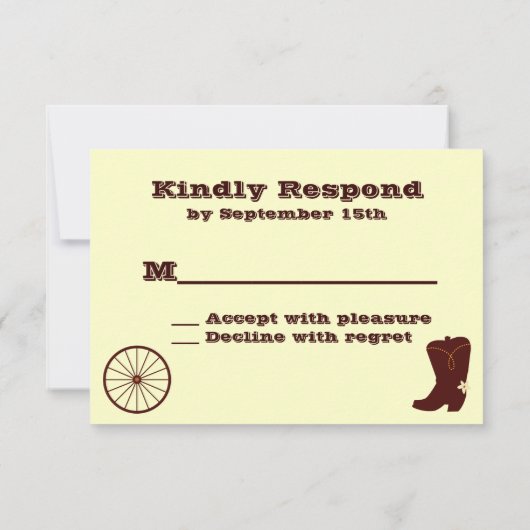 RSVPカードを結婚しているかわいい国の西部のカウボーイ 出欠カード (裏面)