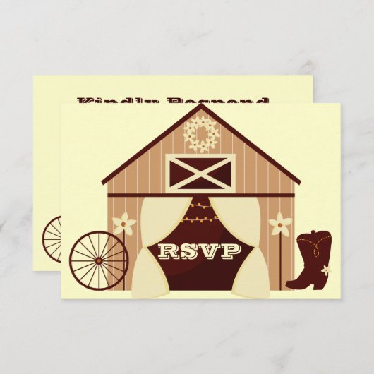 RSVPカードを結婚しているかわいい国の西部のカウボーイ 出欠カード (正面/裏面)