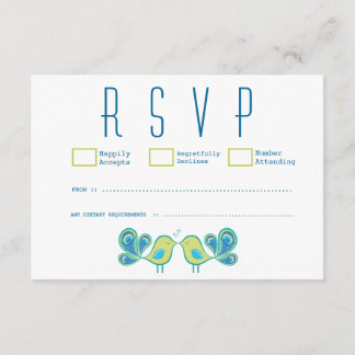 RSVPカードを結婚しているかわいい孔雀愛鳥 出欠カード