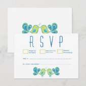 RSVPカードを結婚しているかわいい孔雀愛鳥 出欠カード (正面/裏面)