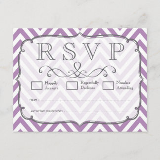 RSVPカードを結婚しているアフリカバイオレット及び白いシェブロン 出欠カード