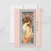 RSVPカードを結婚しているアールヌーボーの美しい花嫁 出欠カード (正面)