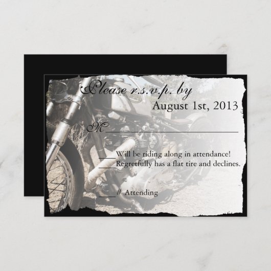 RSVPカードを結婚しているカスタムなオートバイのバイクもしくは自転車に乗る人 出欠カード (正面/裏面)
