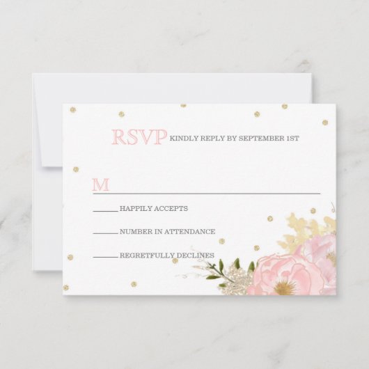 RSVPカードを結婚しているグリッターのシャクヤク 出欠カード (正面)