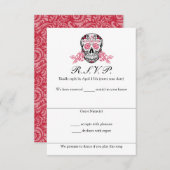 RSVPカードを結婚しているバラが付いている砂糖のスカル 出欠カード (正面/裏面)