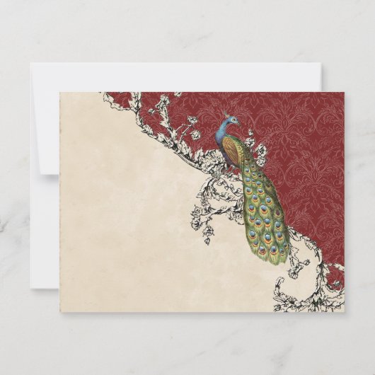 RSVPカードを結婚しているヴィンテージの孔雀及びエッチング 出欠カード (裏面)