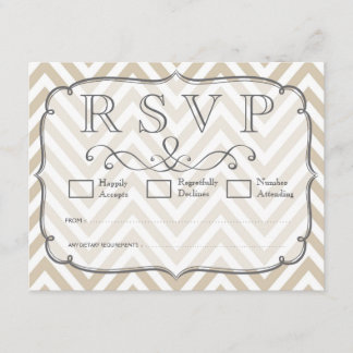 RSVPカードを結婚しているヴィンテージタン及び白いシェブロン 出欠カード