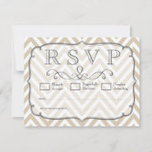 RSVPカードを結婚しているヴィンテージタン及び白いシェブロン 出欠カード (正面)