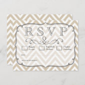 RSVPカードを結婚しているヴィンテージタン及び白いシェブロン 出欠カード (正面/裏面)