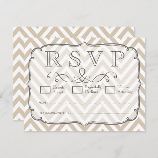 RSVPカードを結婚しているヴィンテージタン及び白いシェブロン 出欠カード (正面/裏面)