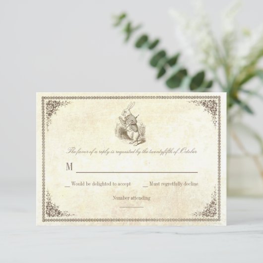 RSVPカードを結婚している不思議の国のアリス 出欠カード (スタンド正面)