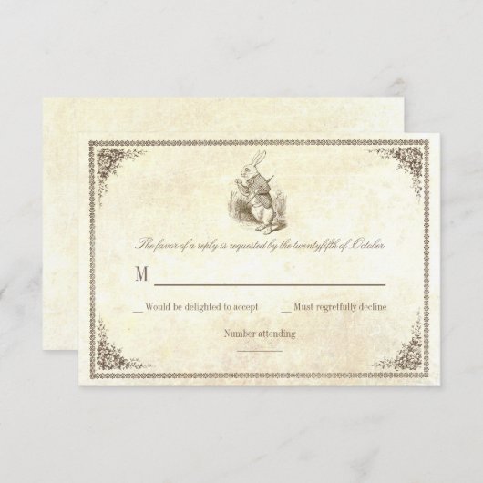RSVPカードを結婚している不思議の国のアリス 出欠カード (正面/裏面)