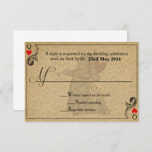 RSVPカードを結婚している不思議の国のヴィンテージアリス 出欠カード (正面/裏面)